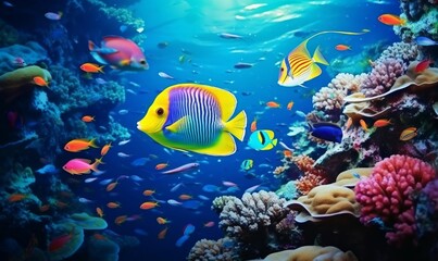 Obraz na płótnie Canvas Animals of the underwater sea world. Ecosystem. Colorful tropical fish. Generative AI