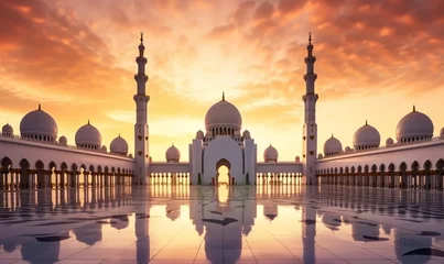Foto op Canvas Abu Dhabi, UAE, Sheikh Zayed Grand Mosque in the Abu Dhabi, United Arab Emirates on a sunset view background. Generative AI © Neha Focus