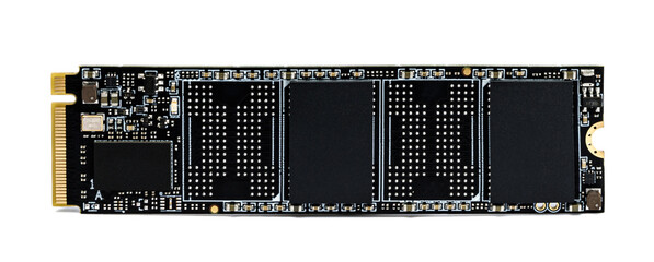 M.2 PCIe SSD. Electronic board, SSD for computer isolated on white background.