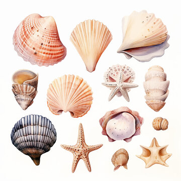 shell sea beach ocean tropical watercolor summer nature design marine illustration seashell vacat