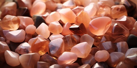 Peachy beige colored gemstones scattered on a table