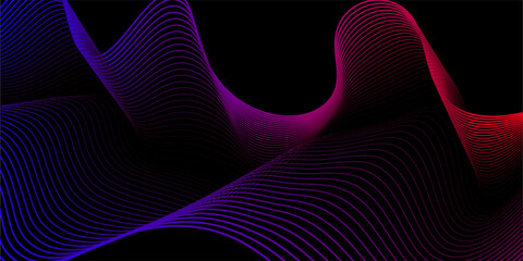 Graphic design art of abstract illusion of spiral with geometric shapes of pink and violet neon lines black background