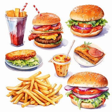 food cheeseburger hamburger burger sandwich fast bun vector lunch meat bread snack fries lettuce