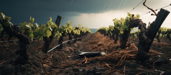 vineyard damaged by hail - obrazy, fototapety, plakaty