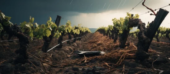 Deurstickers vineyard damaged by hail © AkuAku