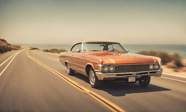 California dream: Sunset vibes with a classic 70s car