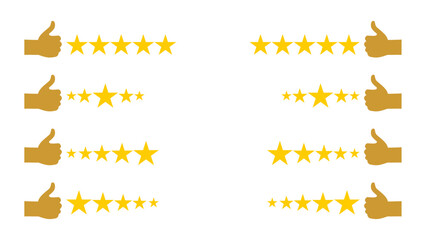 thumb up with a five star rating. Customer evaluation. Customer review rating. vector illustration isolated on white background.