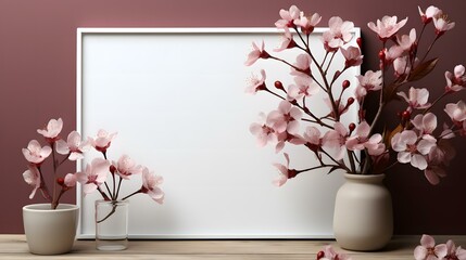 ホワイトボードとピンクの花