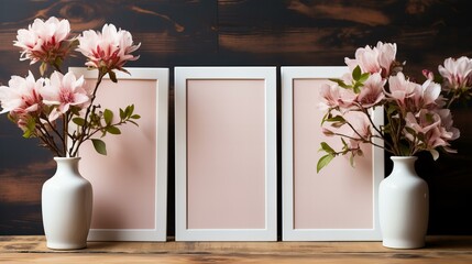 ホワイトボードとピンクの花 - obrazy, fototapety, plakaty