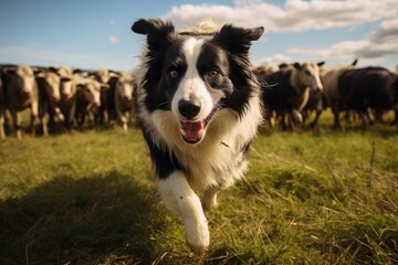 Fototapeta premium Border Collie sheep dog working a flock of sheep