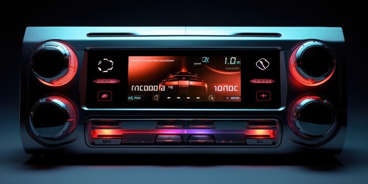 Car radio. Multimedia system display of modern car