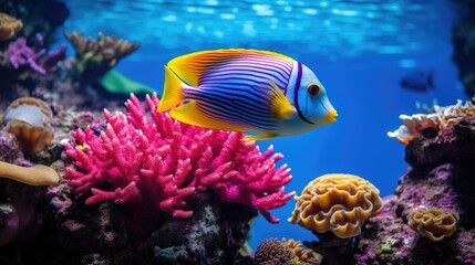 imperator kaiserfisch in front of colorful coral reef