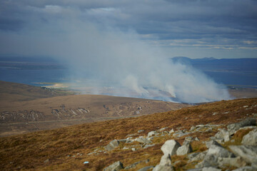 Irelands West on Achill Island. Bog fire.