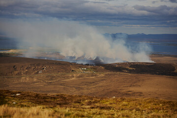 Irelands West on Achill Island. Bog fire.