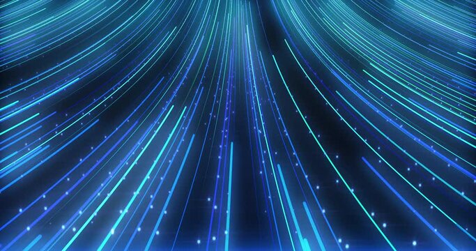 Abstract Blue particle light trails on dark background. Line shape light trails. repeatable footage.