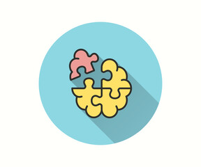 Brain damage icon with long shadow for graphic and web design.