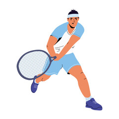 Vector illustration of a flat character tennis athlete with a racket in motion.