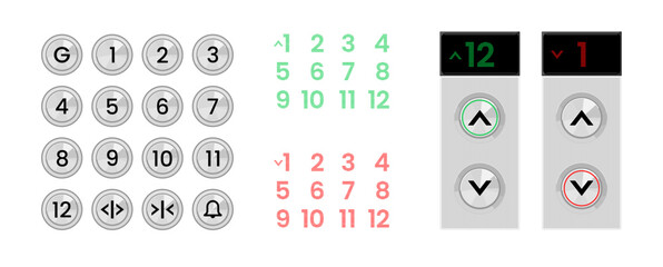 Elevator Buttons with Floor Indicator Flat Vector Illustration