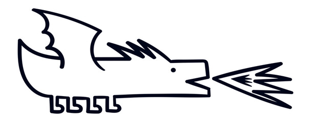 Fantastic dragon. Chinese symbol of new year 2024. Outline vector illustration. Black color. Graphic design on white background.