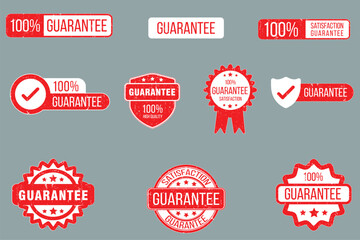 Set of guarantee red stamp, seal, label, badge, sticker