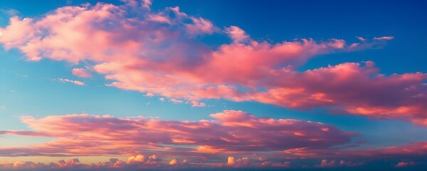 Naklejka na ściany i meble Psatel pink clouds on blue sky background.