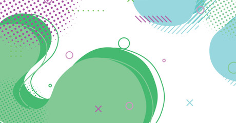 Abstract memphis style liquid wave with colorful background