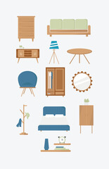 Aesthetic Wooden Furniture Illustration Design Set