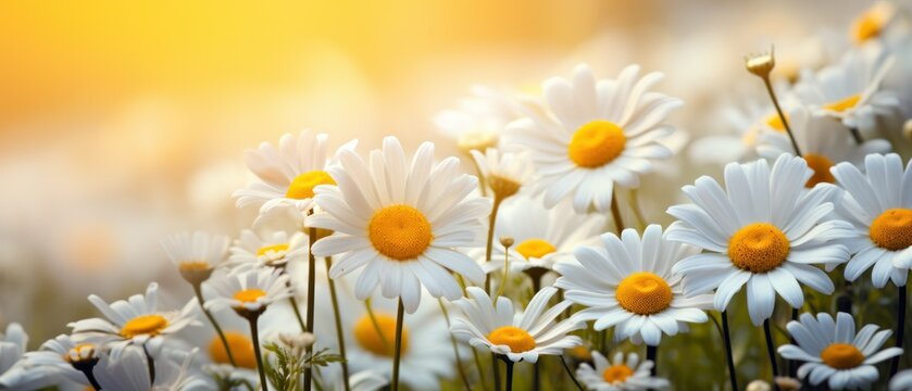Daisy Field with White and Yellow Flowers Background