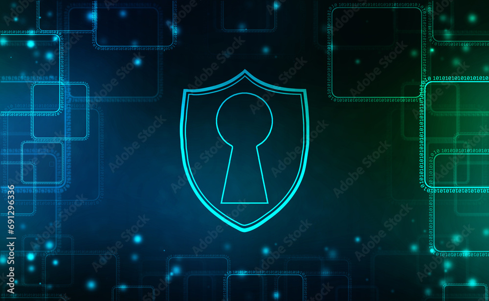 Poster protect and security concept. digital shield on abstract technology background, cyber security and i