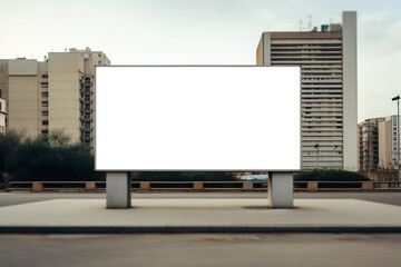 Fototapeta na wymiar Horizontal white billboard mockup with empty space for advertising in the city, front view
