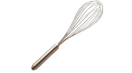 A whisk with a wire handle on a white background, perfect for mixing ingredients in a culinary setting, isolated in the image