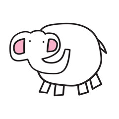 Cute baby elephant. Vector outline illustration isolated on white background.