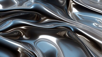 Shiny wavy silver metallic fluid with a reflective chrome mirror water effect creates a textured D background backdrop. from Generative AI