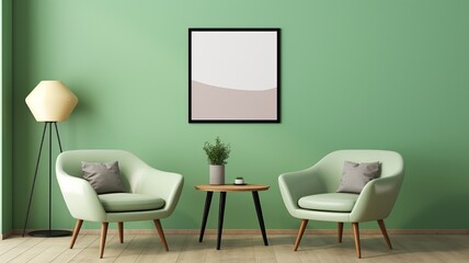 green modern living room with sofa & mockup frame. generative ai
