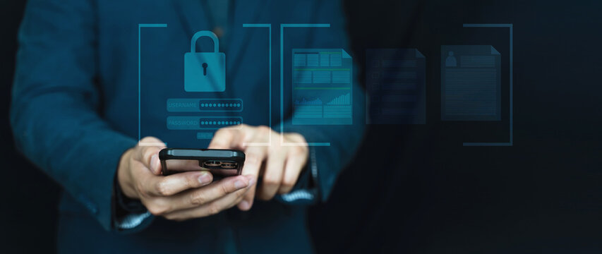 Concept of security data network, Prevent online identity theft, user and password login on visual screen.