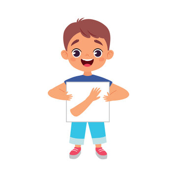 Little Boy Holding Card with Arm Body Part Vector Illustration