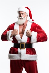 fitness muscular Santa isolated on a white background, christmas and new year gym resolution concept