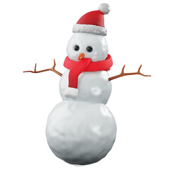 Christmas snowman with scarf and santa hat 3d icon