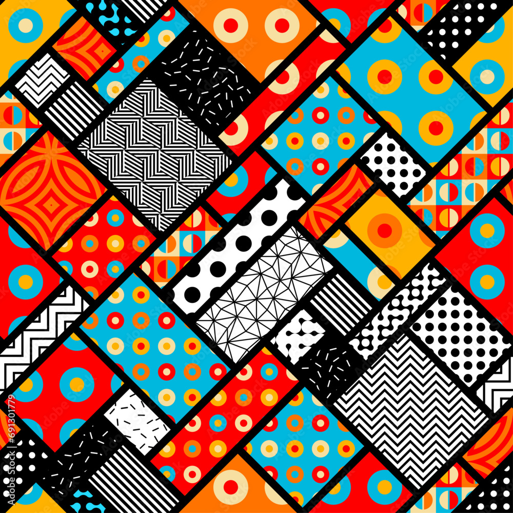 Aufkleber Geometric abstract retro style. Circles pattern. Seamless vector pattern.
