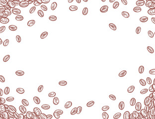 coffee background. Coffee beans in frame, border. Coffee beans isolated on a white background. Coffee beans wallpaper. Coffee Beans Illustration for packaging. 