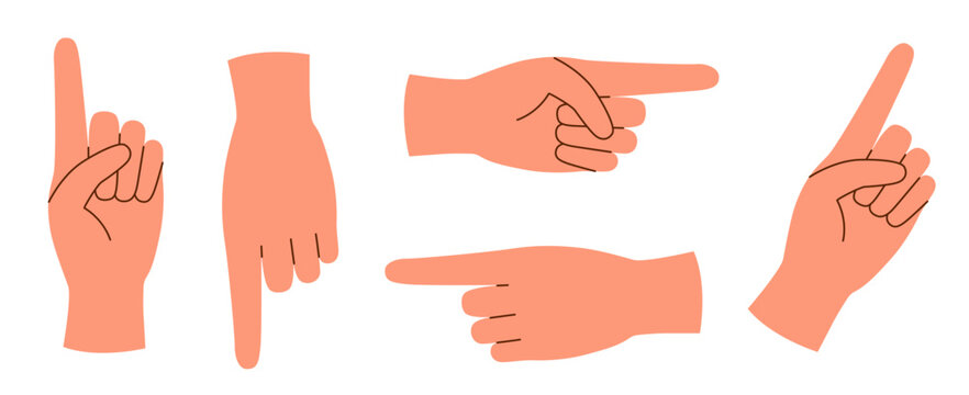 Set of hands with pointing finger isolated on white background.	
