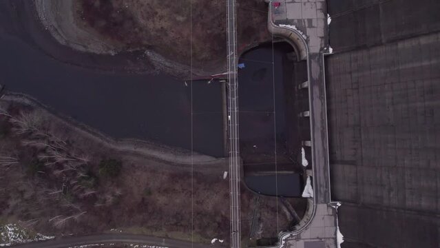 Top View Of Titan RT Pedestrian Suspension Bridge Across The Rappbode Dam In Oberharz am, Harz, Germany. Aerial Shot