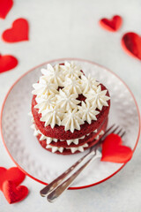 Red velvet bento cake with whipped cream for Valentine's day