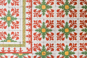 The design of colonial tiles with floral mosaic pattern at Taiping, Perak, Malaysia.	