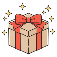 キラキラしているリボンのついたプレゼントの箱
