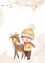 watercolor Christmas template for nursery, baby shower, invitation for birthday party