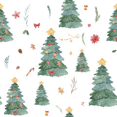 watercolor christmas seamless pattern illustration for kids