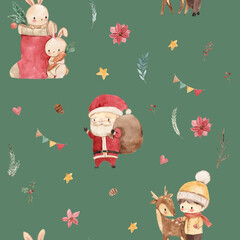 watercolor christmas seamless pattern illustration for kids