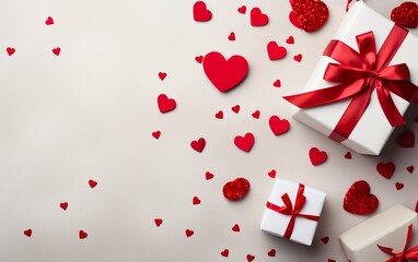 Valentines day background with gift box and red heart