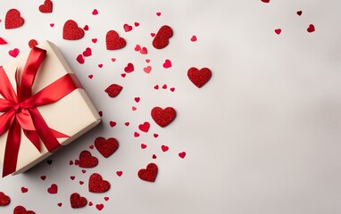 Valentines day background with gift box and red heart